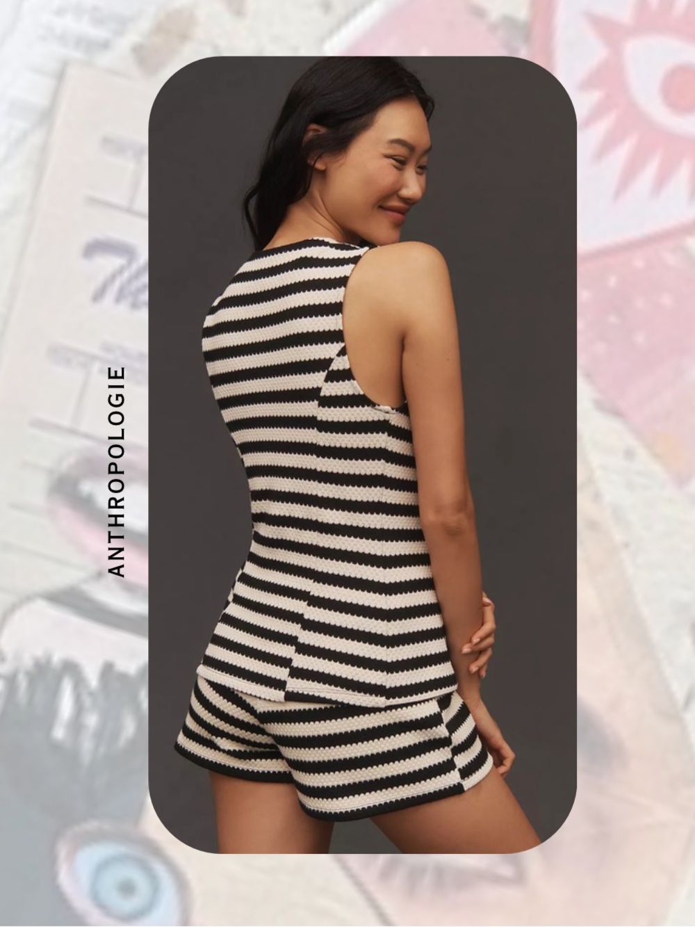 🎉Anthropologie Black & White Striped Knit Button Up Sleeveless Vest Top - Picture 6 of 15